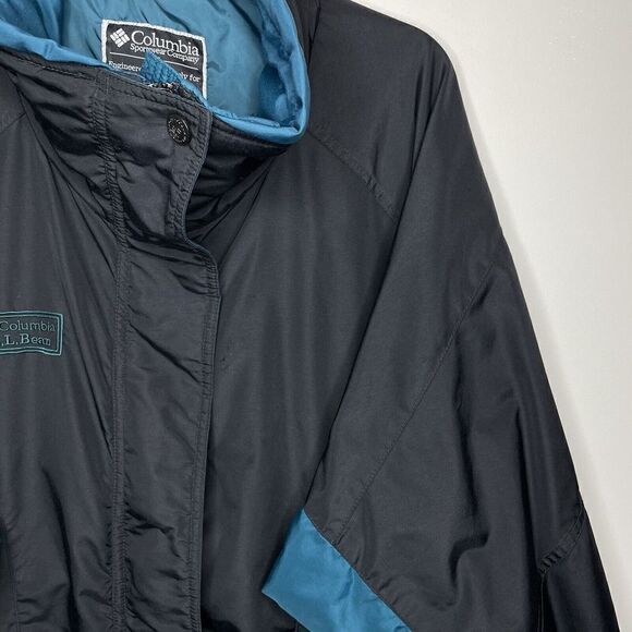 LL BEAN x COLUMBIA Womens Black Green Full-Zip Nylon Jacket Vintage VTG Large L - Picture 3 of 11